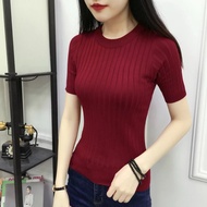 Knitted Tops For Women Solid Color Slim Knitted T-shirt For Office Wear Women