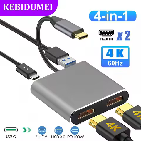 4-in-1 USB C Docking Station Dual HDMI Adapter USB 3.0 HUB Type C to HDMI USB C HUB Splitter Adapter
