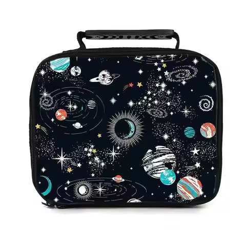 Cosmic Planet Pattern Handheld Lunch Bag for Boy and Girls Best Gifts 2D Cartoon School Bento Outdoo