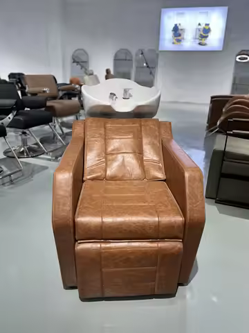 Keyunshi Brown Massage Shampoo Chair with Footrest Lift, Salon Hair Washing Chair with Massage Funct