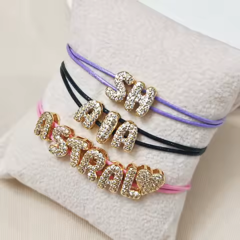 Customized Diamond Studded 26 Letter Bracelet with Copper Gold-Plated Name Bracelet and First Letter