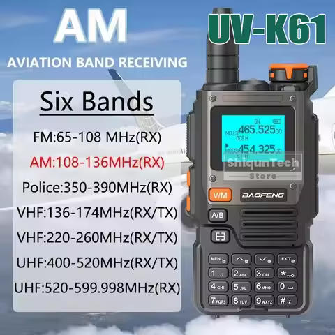 Baofeng UV-K61 Long Range Walkie Talkie USB-C Charger Air Band Radio UHF VHF AM FM DIMF NOAA 999CH 5