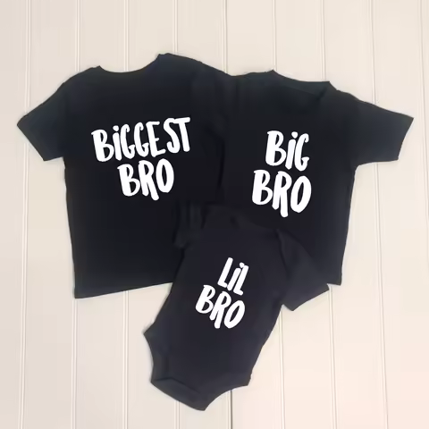 Sibling Tshirt Set Biggest Bro Big Bro Lil Bro Anouncement Family Look Matching Tshirts Baby Bodysui