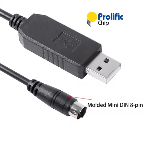 Prolific PL2303 USB RS232 to 8-pin Mini Din Serial Cable for Connecting Delta DVP Series PLC to PC D