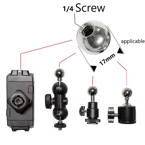 1.7cm spherical to 1/4 screw mobile phone clip transfer screw 17.4mm flat clip metal adapter steel b
