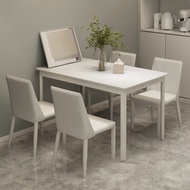 原声原代岩板餐桌加固白色餐桌椅组合桌子长方形小户型吃饭桌一桌六椅四椅 【单桌子】岩板白色 长120*宽70*高75cm