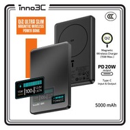 inno3C - CCC 3C CE Qi2 快充 磁吸無線充電 行動電源 5000mAh M0 OLED (黑色)︱彩色顯示屏 移動電源︱Type-C PD3.0 有線充電 雙向快充 尿袋 安全認證