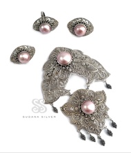 Jewellery Set Bros Mutiara Perak Bakar Silver 925 Bali