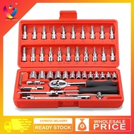 Heavy Duty Hand Tools 46pcs Socket Tool Box Chrome Vanadium Socket Set Tool Box Set Ratchet Spanner 