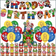 Super Mario theme kids birthday party decorations banner cake topper balloons set supplies