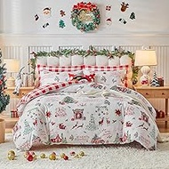 Joyreap 3pcs Christmas Comforter Set Twin Size, Classic Xmas Red n White Design, Soft Microfiber Bed