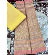 (Dress Fabric) 6-Shuttle Silk Fabric Natural Color (2 Meter Patterned + 2 Plain Color) Pink Code L8A