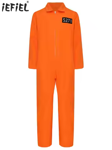 Girls Prisoner Halloween Costumes Long Sleeve Cosplay Full Jumpsuit Jailbird Inmate Prison Uniform C