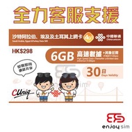 30日【沙特阿拉伯、埃及、土耳其】(6GB) 4G/3G無限上網卡數據卡SIM咭 S04(01413)