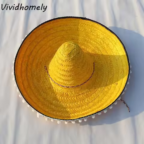 Wide Brim Mexican Party Hat Natural Straw Stage Preformance Mexican Straw Hats Sun Hat Colorful Carn