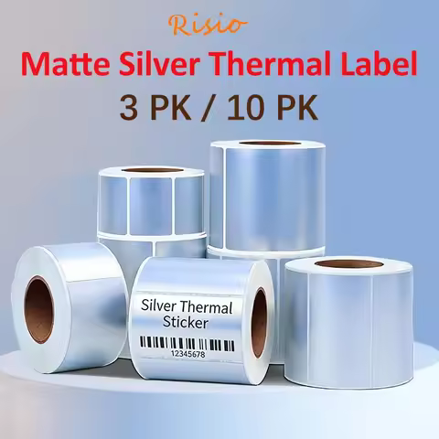 Matte Silver Thermal Label Roll Adhesive Printable Sticker Risio PET Silver Waterproof Inkless Tag F