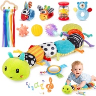 Joyreal Baby Toys 0-6 Months, 10pcs Newborn Sensory Toys Set, Baby Musical Caterpillar Toys, Rattles