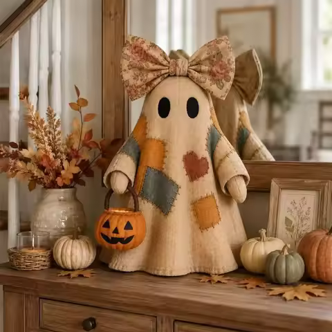 Halloween Patchwork Ghost Halloween Decor Patchwork Ghost Halloween Ornament Festival Gift Small Gif