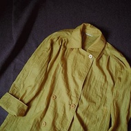 芥末黃落肩雙排釦輕薄風衣外套復古古着外套vintage