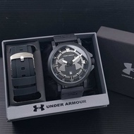 Jam Tangan Pria / Cowok Kasual Under Armor Tali Kulit Terbaru Bonus Strap Rubber Cadangan Box Exclus