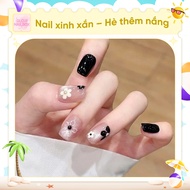 S16 Nailbox black and pink cat's eye with outstanding 3D flowers, pre-glued fake nails with unique l