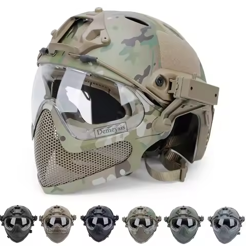 Tactical Helmet + Mask + Goggle Sets Outdoor Airsoft Paintball Helmet with Goggles FAST PJ Helmets C