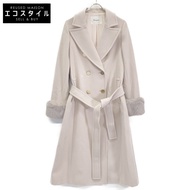 圖樣米色海狸毛仿皮草長外套 [二手]