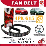 S2U Gaido Fan Belt Hyundai Accent 1.5 Getz 1.3 Air Cond Alternator Power Steering Belt 4PK615 Tali K