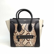 CELINE Luggage笑臉包Mini30拼色牛皮/蛇皮肩背包