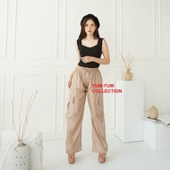 Yumyum Cargo Parasut Highwaist Celana Kulot Parachute Pants Wanita