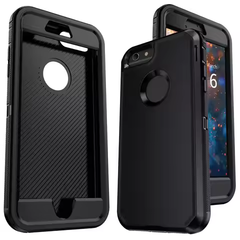 Black Phone Case For iPhone 6/iPhone 6 Plus/iPhone 6s/iPhone 6s Plus Heavy Duty Rugged 3-Layers Hard
