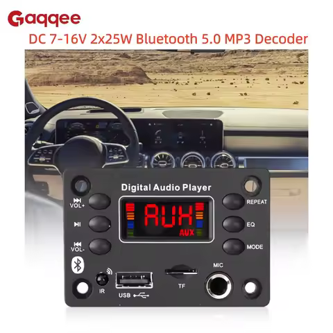 DC7-16V Bluetooth 5.0 MP3 Decoder Board 2x25W Car Audio Amplifier Board With Radio Function & Microp