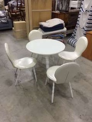 白色烤漆鄉村風強化玻璃 圓形鐵腳餐桌椅