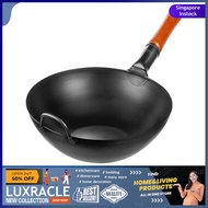 [sgstock] YOSUKATA Black Carbon Steel Wok Pan – 13,5 “ Woks and Stir Fry Pans - Chinese Wok with Flat Bottom Pow Wok - T