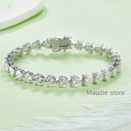 All Real Moissanite Diamond Luxury Heart Cut Tennis Bracelet Ins Fashion 0.5CT 100% S925 Silver Wome
