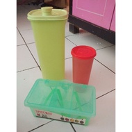 Tupperware Used Glass 500ml Water Bottle 2L Spice Box Green Seasoning Box 3 With Complete Spoon Preloved Second Second