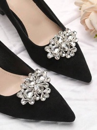 1雙可拆卸的扣釦,鑲有鑽石裝飾的高跟方形玻璃鑽釦尖頭女鞋,女靴,涼鞋,先進的玻璃裝飾鞋花扣