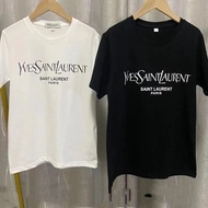 HOT_YSL 2024 Spring And Summer New Style Large Letter Logo Short-sleeved T-shirt Pure Cotton Versatile Couple Style Printed Round Neck Top Trendy Men