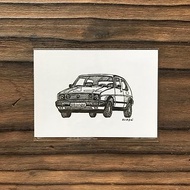 手繪老車明信片-Golf MK2 Volkswagen 福斯