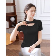 SK7011 -MSIA Ready Stock Women cotton T-Shirt Women Top Female Top 圆领交叉纯棉短袖t恤
