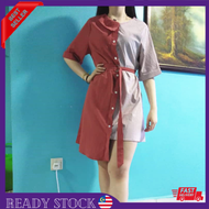 CLEARANCE Big Size (XXL) (FREE BELT) Orange Stripes 3/4 Sleeves Collar Mini Dress Woman Clothing Baj