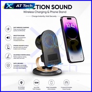 AT-Tech 3-in-1 Magnetic Wireless Charging Stand with Bluetooth Speaker Penyangkut Telefon Bluetooth 