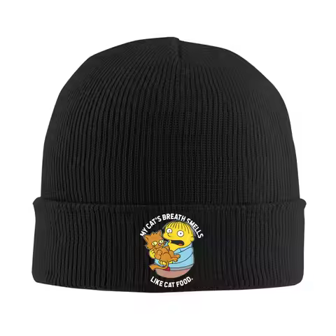 The S-simpson Ralph My Cat's Breath Smells Like Cat Food Knit Hat Autumn Winter Printed Elastic Bonn