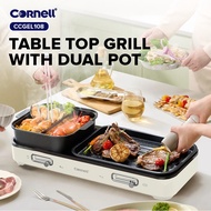 Cornell Dual Pot Steamboat and BBQ Grill, Detachable Non-Stick Grill Pan & Hot Pot
