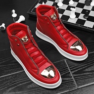 2024 Spring New Style Men's Shoes Martin Boots Men's Shoes High-Top Sneakers Metal Casual Leather Boots Men Korean Version Trendy Street Dance Shoes