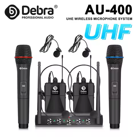 High Performance, AU400 UHF 4-Channel Handheld Wireless Microphone System, Lavalier, Headworn Microp