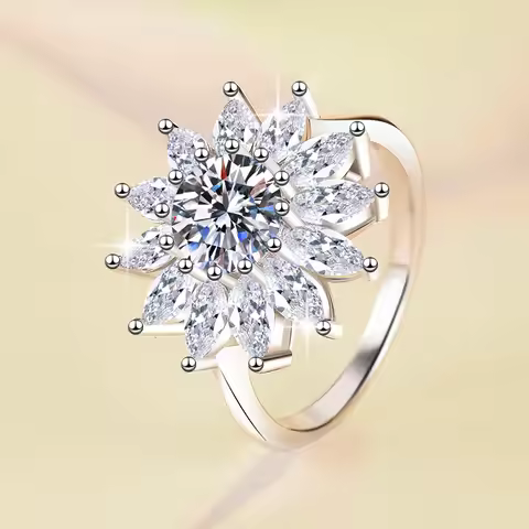 Precious Ring Women's 1 Carat Moissanite PT950 Platinum - 1 Carat Sunflower Marquise Ring, Bright & 