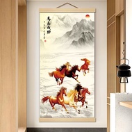 Eight Horses Full Picture Eight Horses Picture Scroll Painting Entrance Book Living Room Scroll Deco