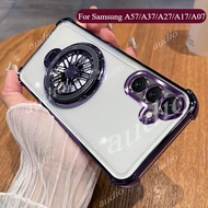 For Samsung A57 SamsungA57 5G Four Corner Plating Transparent Phone Case With Windmill Bracket For S