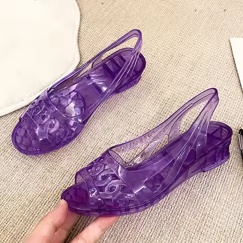 jelly shoes woman summer peep toe plastic sandals med-high heels cutout beach shoes female transpare